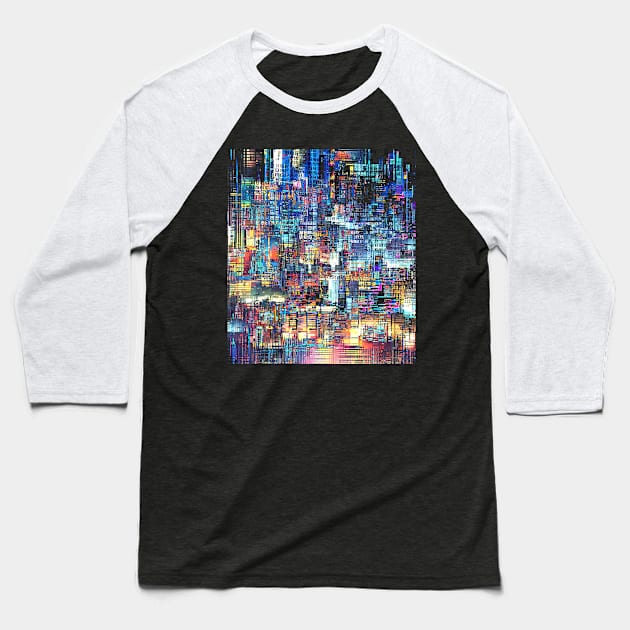 City Lights Glitch Mix Baseball T-Shirt by bulografik